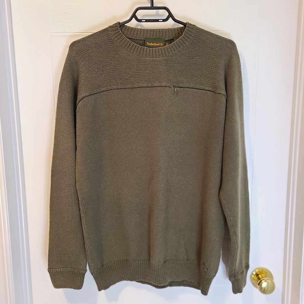 Timberland Heavy Knit Relaxed Sweater - Men's Medium Casual Pullover, Dark Green